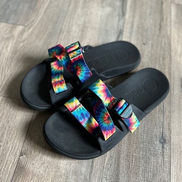 CHACO Rainbow Tie Dye Slide Sandals Size 11 - Picture 2 of 10
